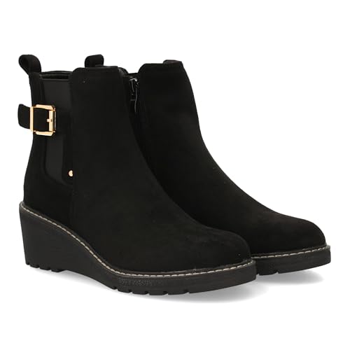 96854 Bota de cana media con diseno sobrio y elegante, Cuna comoda ideal para el dia a dia, cierre de cremallera y estampado liso. Ideal para mujer en la temporada otono invierno. Negro Talla 39