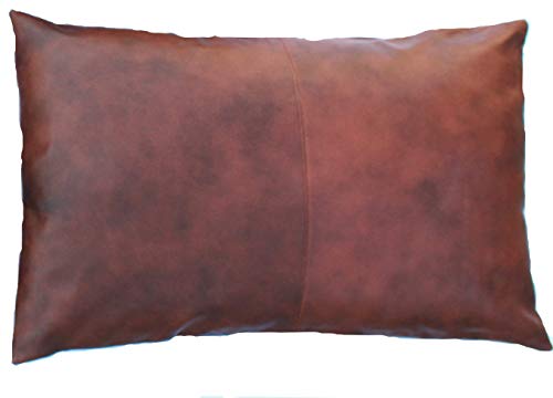 Thick Genuine Leather Pillow Cover TAN Decorative Pillow Case Queen/Standard Size TAN Leather Pillow Cover Solid Color (20''x26'')