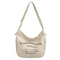 Bolsa Feminina Transversal Moda Coreana Teen Academia Personalizavel Lona Bolsa de Ombro de Lona com Padrão de Letra de Moda Simples, Bolsa de Ombro para Escola (Off White)