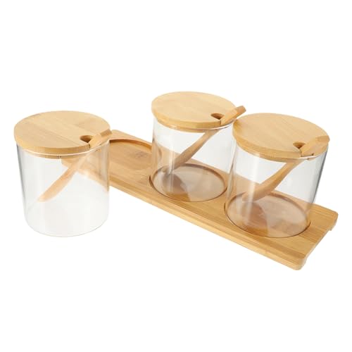 OUNONA 3pcs Glass Seasoning Jars with Lid Spoon Stylish Condiment Pots for Kitchen Organization Storage for Spices Like Salt Pepper and More for Home Bbq Use