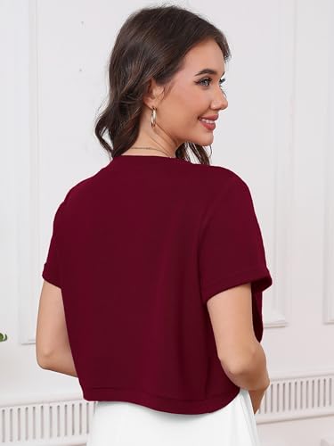 Image of Heymoments Women's Short Sleeve Bolero Shrugs Lightweight V-Neck Open Front Cropped Cardigan (S-2XL)