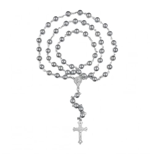 Rosario católico de mujer y hombre con cruz antigua y collar de tierra santa