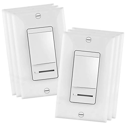 TOPGREENER Slide Dimmer Switch with Wall Plate, Single Pole or 3 Way, On/Off Paddle, 150W LED, 600W Incandescent/Halogen, 120V 60Hz, Neutral Wire Not Required, UL Listed, TGDMDS-120, 6 Pack
