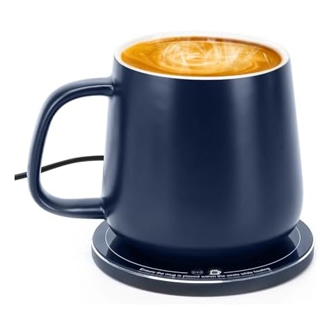 APEKX 2024 Upgraded Self-Heating Ceramic Mug - Stable 130°F Temperature, 15W Wireless Phone Charging, 12.8 fl oz Capacity - USB-C Enabled. (Deep Navy) Cover