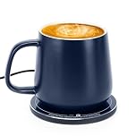 APEKX Smart Warmer Ceramic Mug Set - 131°F / 55°C Optimal Temperature Control, Wireless 15W Phone Charging Pad - 12.8 fl oz/380 mL Capacity with USB-C (Navy Blue)