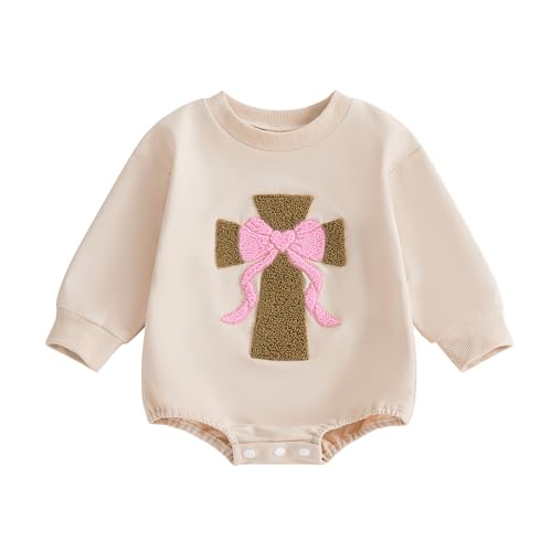 Image of Lamuusaa Newborn Baby Girl Clothes Cross Bow Embroidery Bubble Romper Pullover Sweatshirt Fall Winter Outfits 0-18M