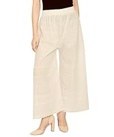 TNQ Women Plus Size White Chikan Full Embroidered Cotton Palazzo -XXL and 3XL (Cotton, XXX-Large)