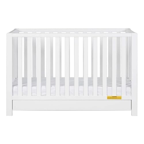 Image of Pemberly Row Contemporary 4-in-1 Convertible Crib with Drawer, Sustainable Pine Wood, White Finish, Adjustable Mattress Height, Modern Nursery Furniture, Converts to Toddler Bed, Daybed, Full-Size Bed