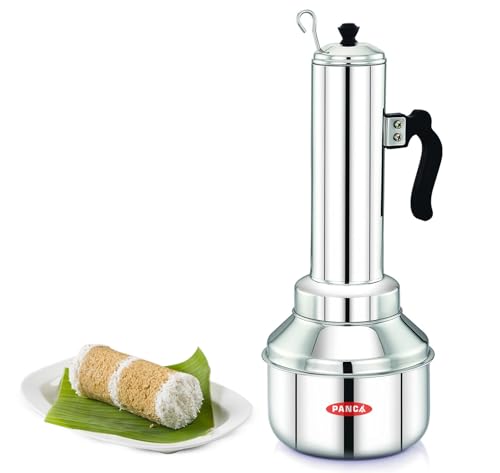 Image of PANCA Stainless Steel Puttu Kudam Maker with Steamer Plate | Traditional Puttu Kutti with Lid & Stick | Puttu Maker for Cooker Use | Puttu Kozha Puttumakker - 1.5 Litre