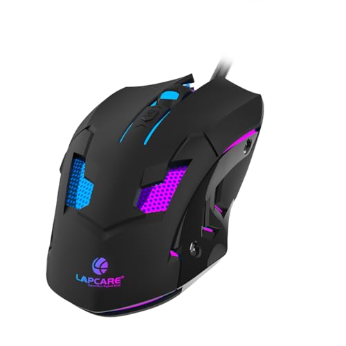 Image of Lapcare Champ LGM-100 Gaming Mouse, 6 Buttons, 4 Adjustable DPI Levels Upto 3600 DPI, 5 Circular & Breathing LED Light, Wired Mouse (Black)