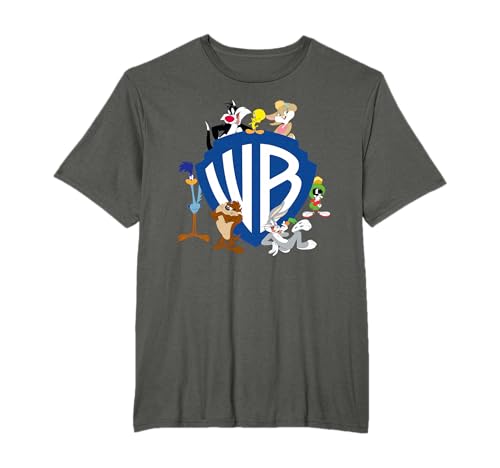 WB 100: Looney Tunes WB Shield Logo with Bugs, Taz, Tweety Camiseta