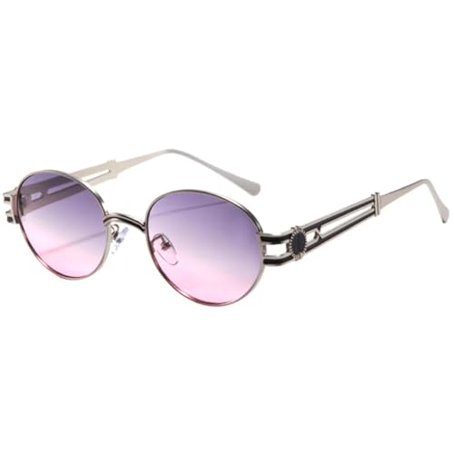 Lunettes de soleil rondes luxe avec verres roses et monture métallique