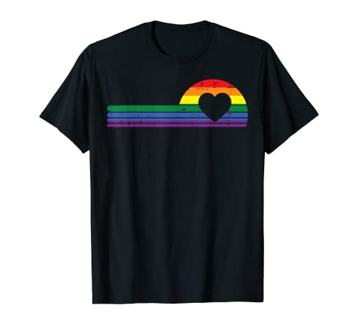 Retro Heart Love LGBTQ Rainbow Flag Gay Pride Proud Ally Camiseta