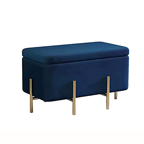 Banco de almacenamiento de terciopelo, taburete de tocador suave con patas de metal, reposapiés tapizado contemporáneo, azul marino, 100 x 45 x 42 cm, solución de almacenamiento elegante y funcional