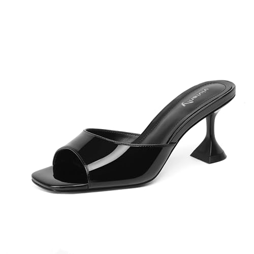 Image of vivianly Womens Square Open Heels Sandals Slip on Heeled Slides Mules for Party Daily Wear