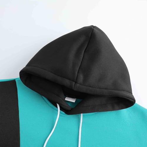 Men's Patchwork Casual Hoodies Workout Running Active Pullover 2025 Trendy Color Block Loose Long Sleeve Sweatshirt4