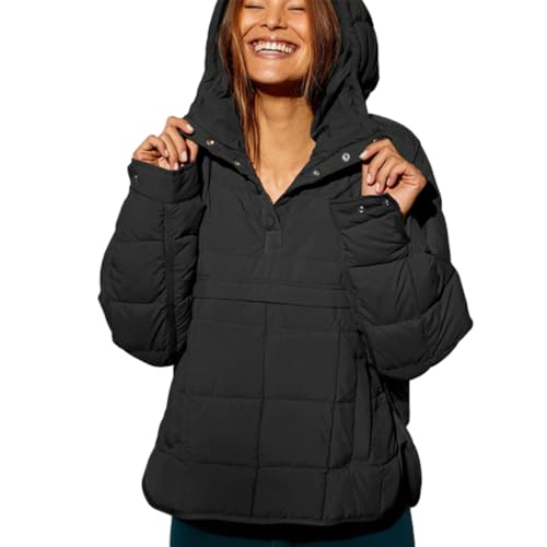 Gloryboom Women's Oversized Hooded Puffer Jacket, Lightweight Warm Pullover for Fall Winter Coat Tops Outwear