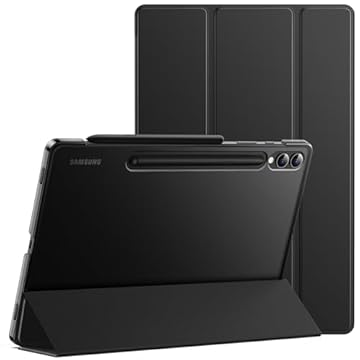 JETech Capa para Samsung Galaxy Tab S10 Plus/Tab S9 Plus 12,4 Polegadas, Translúcido Traseira Trifold Folio Suporte Protetora Tablet Capa, Suporte S Pen Carregamento (Preto)