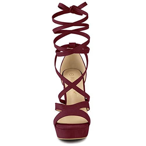 Allegra K Women's Lace Up Platform Chunky High Heels Sandals2