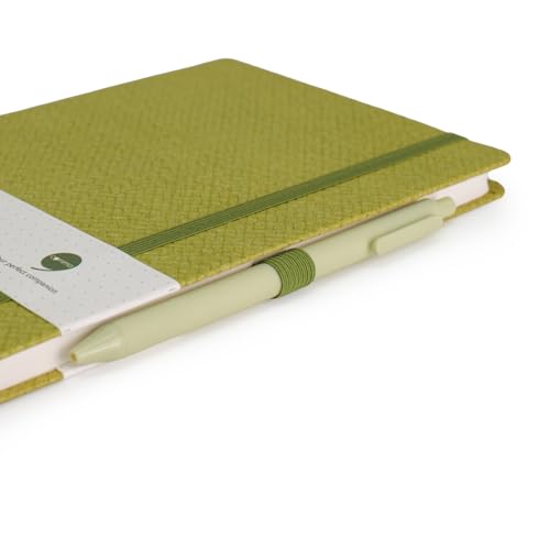 Image of COMMA Abaca - A5 Size - Dot Grid Hard Bound Notebook with Pen & Elastic Band Closure - 192 Pages - 80gsm Natural Shade Paper - Textured Cover Material - (Green)