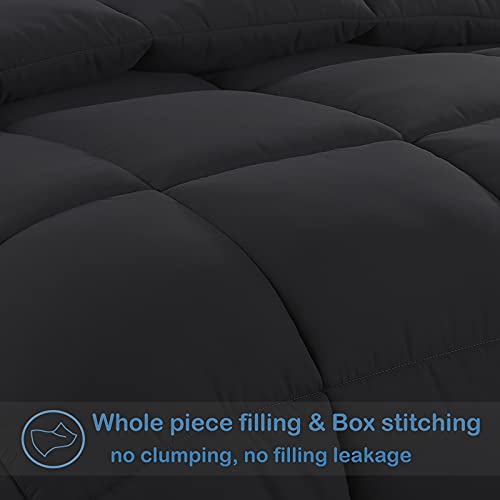 EASELAND California King Down Alternative Comforter - Quilted Duvet Insert for All Seasons, Soft Lightweight with Corner Tabs, Summer Winter Warm Bedding, Black 96x104 Inches