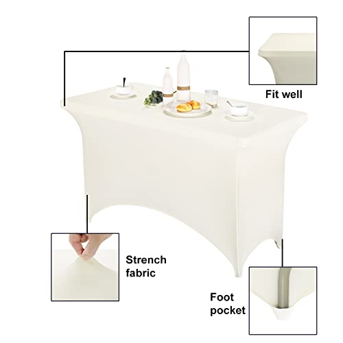 Image of FORLIFE Spandex Table Covers,Fitted Tablecloth for Rectangular Tables, Stretch Patio Table Covers, Universal Spandex Table Cover for Wedding, Banquet, Party (4ft, Ivory)