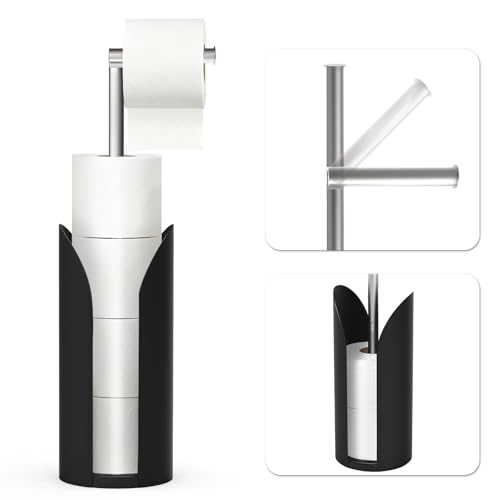 Freestanding Toilet Paper Holder Stand with Storage, Splash Guard, Black - image 7