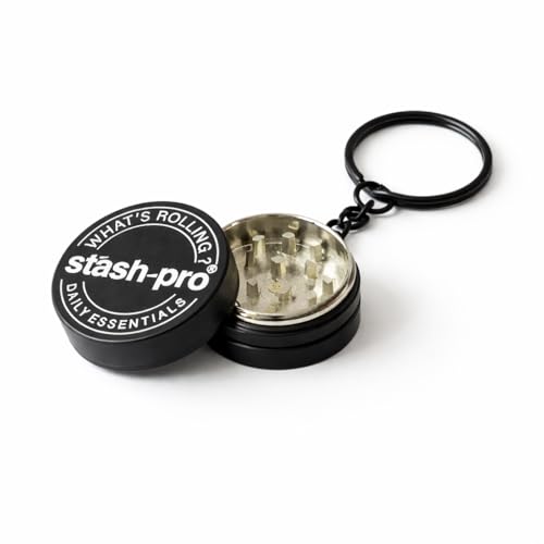 Image of Stash-Pro Mini Metal Grinder with Keychain | Pocket Herb & Spice Crusher | Black