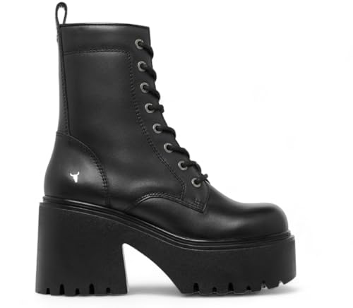 Windsorsmith Womens Black Leather Platform Ankle Punk Boots - Totally