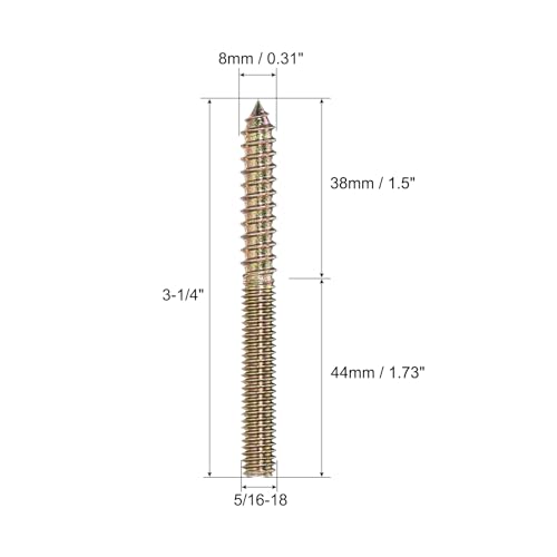 Image of uxcell 5 /16-18x3-1 /4 Hanger Bolts, 8pcs Double Ended Screws Wood Dowel Screws for Furniture