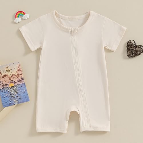 Merqwadd Baby Boy Girl 2 Pack Romper Short Sleeve Zipper Jumpsuit Plain Summer Clothes2