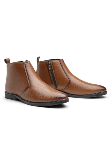 Image of Men's Vegan Leather Chelsea Boots - Classic Almond Toe Ankle Boots with Textured Finish | Formal & Smart Casual Boots