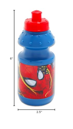 Spiderman Kids 11 Oz Reusable Water Bottle Set - Part Favor 12 Piece Bundle with Bulk Bottles with Pull Top Lids Plus Stickers for Kids