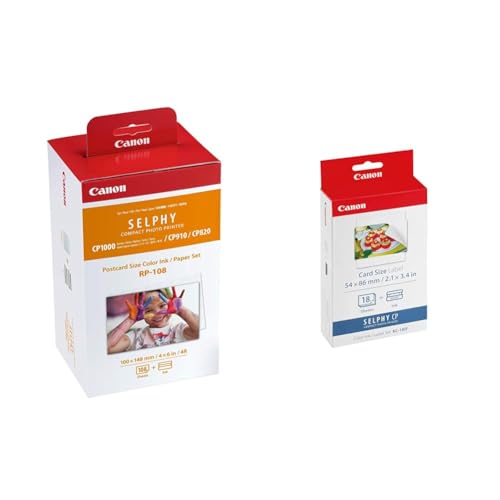Canon RP-108 kit encre couleur pour imprimante Selphy au format carte postale &amp; KC-18IF Kit 18 Impressions (papier + Encre) Format Carte De Crédit Autocollant 5,4 X 8,6 Pour SELPHY CP1300