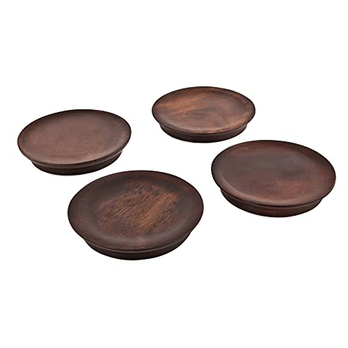 Twine Rustic Farmhouse Wine Glass Topper Appetizer Plates, Set Of 4, Mahogany #TOP2