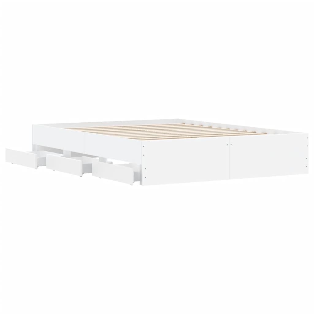 Festnight Cama con 6 Cajones Madera 150 x 200 cm, Base De Cama, Estructura Cama, Marco De Cama, Bed Frame, Cama Juvenil, Cama Dormitorio con Soporte de Listones de Madera, Blanco