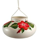 Lone Wolf Ceramic Hummingbird Feeder, Red Posy, 10 oz – Hand Painted Floral Hanging Nectar Feeder with Multiple Flower Ports and Nylon Hanging Cord