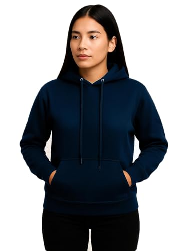 True Face Women Hoodie Pullover Fleece Classic Ladies Hooded Top Plain Ribbed Cuff Long Sleeve Sweatshirt Pull Over Jumper Hoody Top Navy S