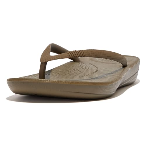 Image of FitFlop Womens iQushion Rubber Flip-Flops with Contoured Footbed for Walking, Lightweight Ergonomic Flip Flop Sandals with Arch Support and Foot Impact Pillows