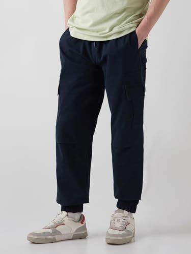 Image of Bewakoof Men's Solid Oversized Fit Twill Joggers