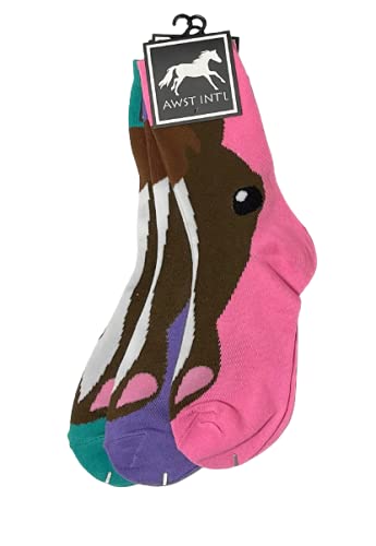 Tack Shack of Ocala 3 Pack of Assorted Horse Themed Socks, Crew/Paddock Boot Socks
