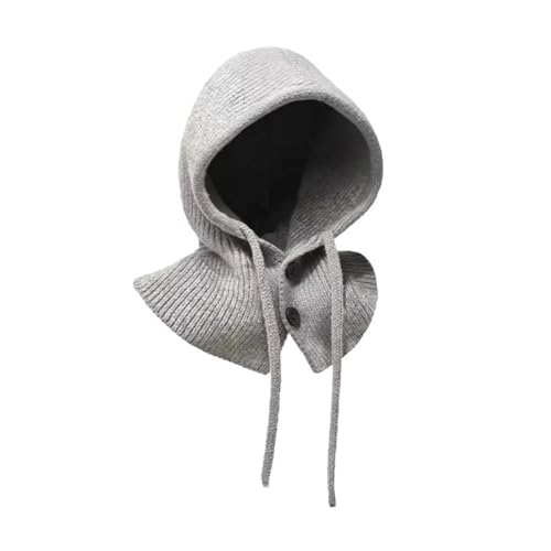 FOVAOK Cagoule tricotée d'hiver pour fille - Mode - Faux col - Châle - Bonnet à capuche épais et chaud - Chapeaux pour femme, gris, Taille unique