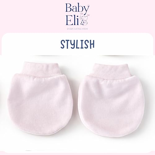Image of Baby Eli Cotton Newborn Mittens (Picot Wrist) Set of 6 for Baby Boys & Girls 0-6 Months | Soft and Cozy Unisex Infant Gloves | Assorted Baby Hand Gloves | Adjustable Scratch Protection