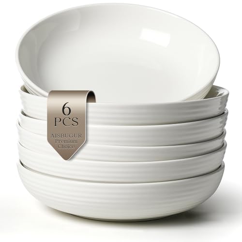 AISBUGUR Pasta Bowls, 38oz Ceramic Pasta Plates Set of 6,