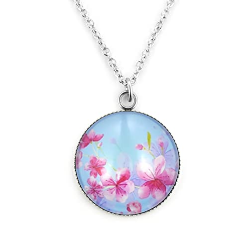 SCHMUCKZUCKER Damen Mädchen Halskette mit Anhänger Motiv Sommer Blüten Blumen lang mit großem Anhänger - hellblau Cover