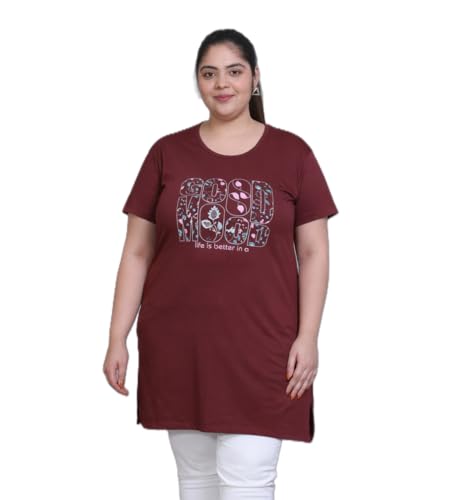 Image of RYSH Women's Printed Cotton Plus Size Longline T-Shirt with Pockets | Cotton fabric - soft longline T-shirt with easy plus-size fit