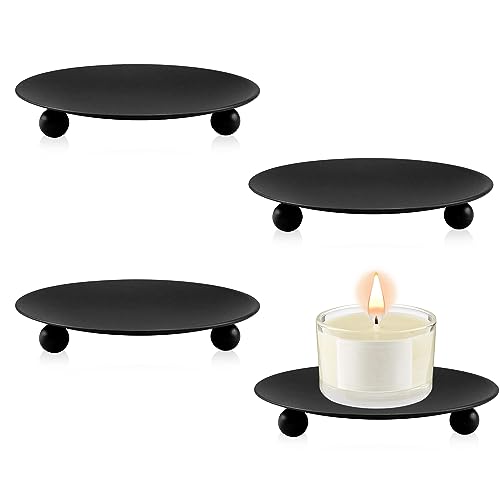 RYAN 4 Pièces Bougeoir Support Chandelier Table à Bougies en Métal Rétro pour Bougies Piliers Votives Noël Halloween Décoration Intérieur (Noir)
