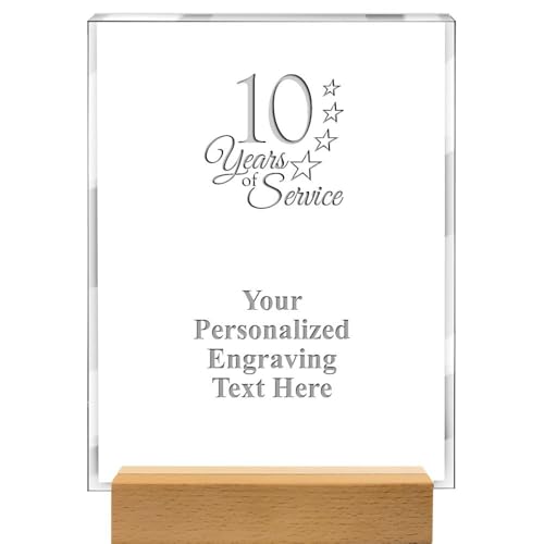 Crown Awards Personalized Showcase Acrylic, 7" Printed 10 Years of Service Showcase Acrylic Award