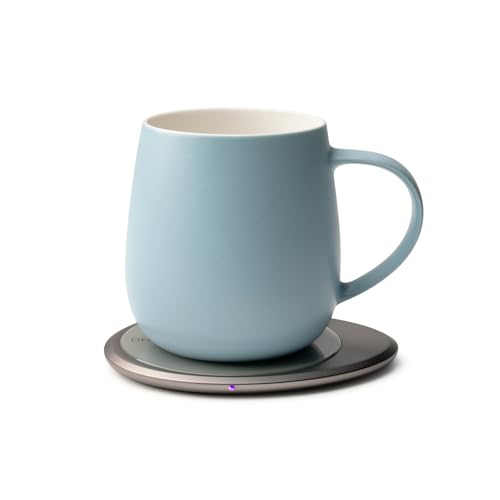 Image of Ui 3 Self-Heating Mug Set - Moonmist Blue | 12 fl oz / 355 mL Ceramic Coffee & Tea Mug Set with Heating Pad