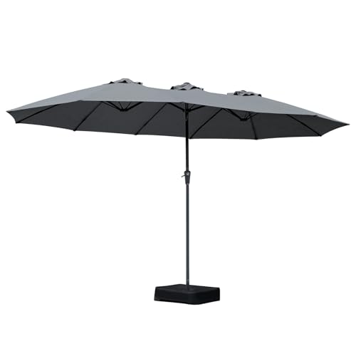 4x2M Double-Sided Large Patio Umbrella with Base Included, Outdoor Extra Large Rectangle Market Umbrella with Crank Handle and 12 Sturdy Ribs for Pool Lawn Garden(Dark Grey)
